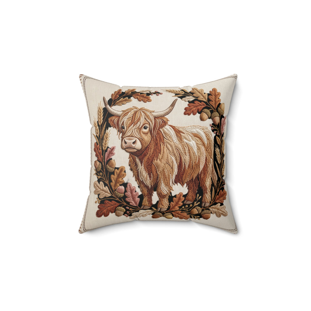 Highland Cow Tapestry Pillow Spun Polyester Square Pillow | Rustic Farmhouse Decor