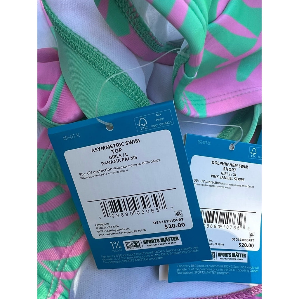3 piece DSG Pink & Teal One-Shoulder Kids Bikini Set