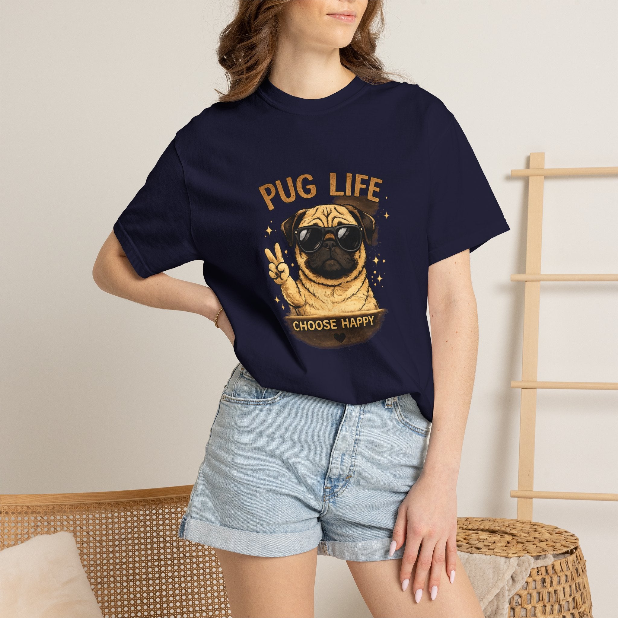 Pug T-Shirt — "Choose Happy" Cute Pug Graphic Tee