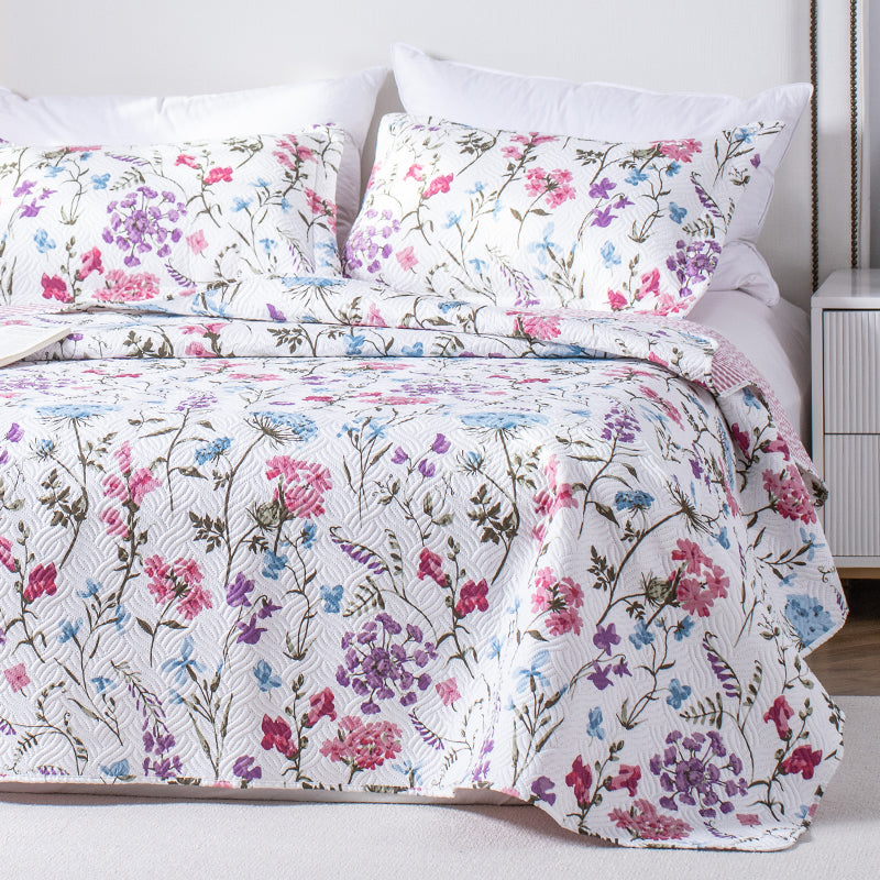 Kasentex Reversible Lightweight Floral Quilt Set - Soft All Season Bedspread Coverlet