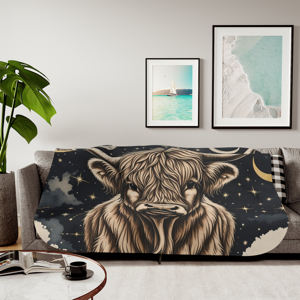 Highland Cow Sherpa Blanket – Cozy Celestial Bull Throw