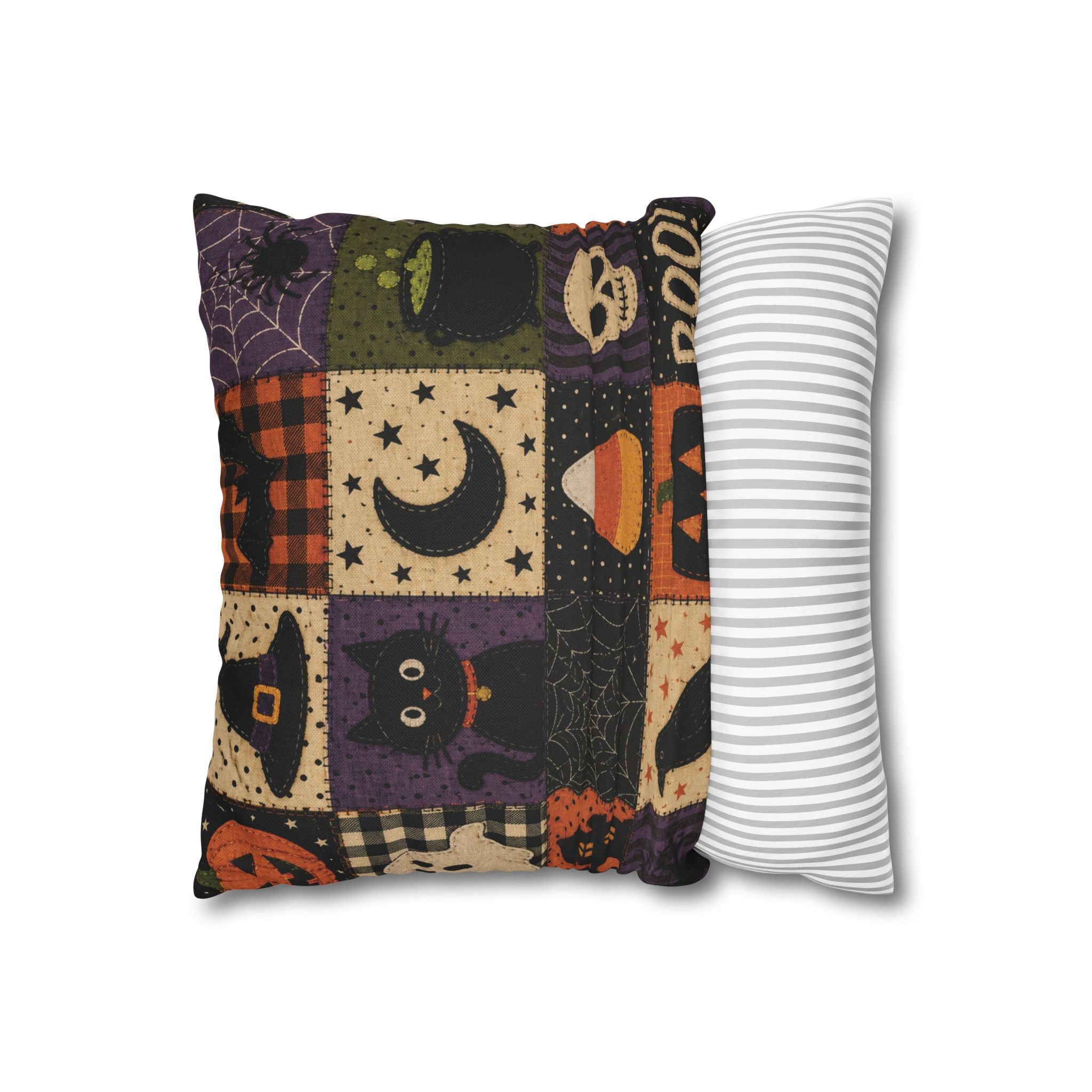 Halloween Spooky Cat, Candy Corn & Pumpkin Pillow Cover