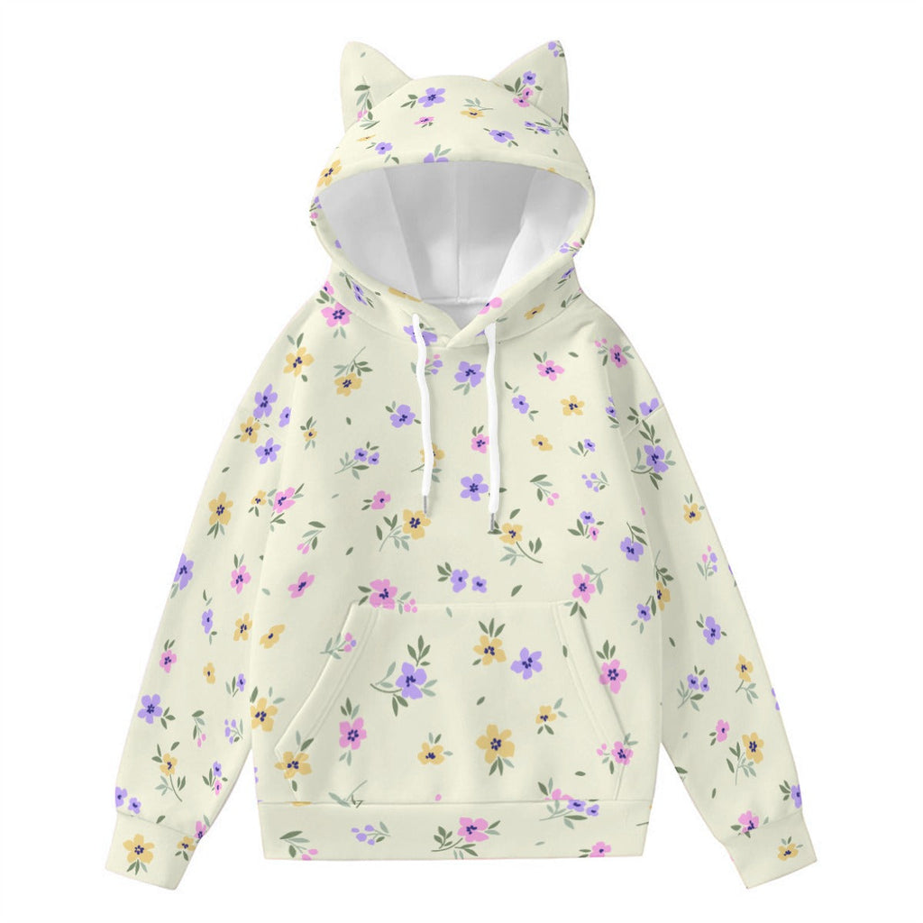 Floral Women’s Hoodie With Decorative Ears