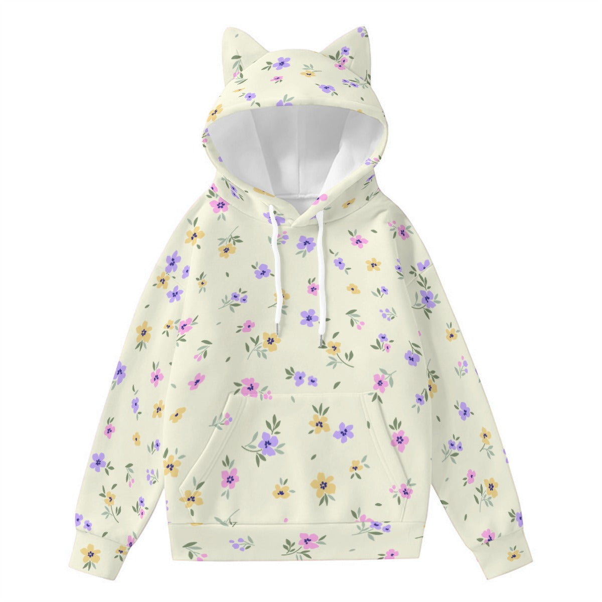 Floral Women’s Hoodie With Decorative Ears