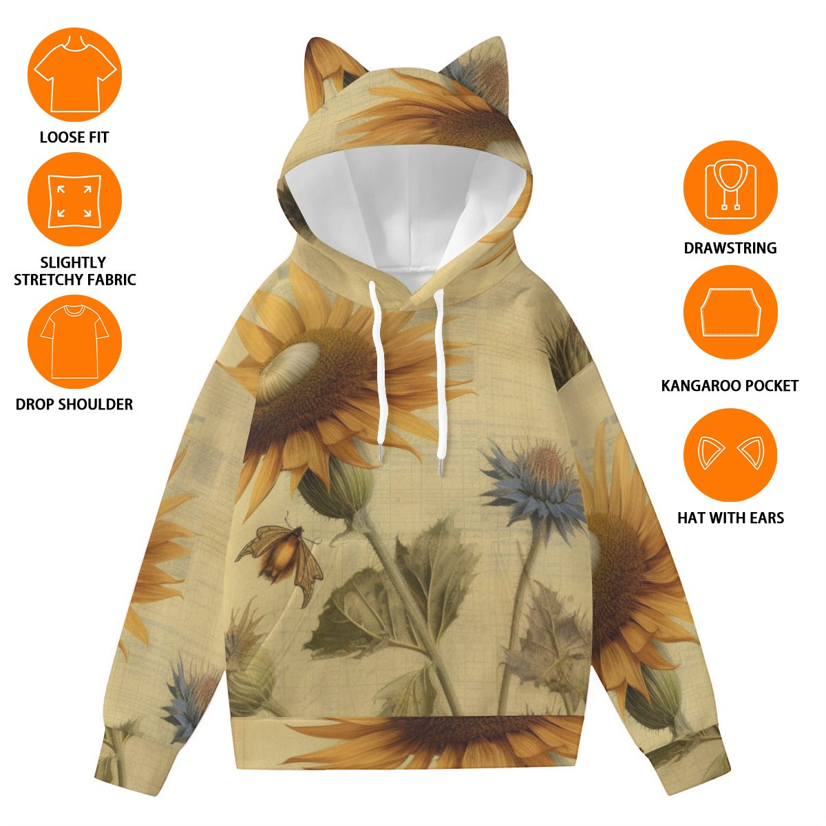 All-Over Print Women’s Hoodie With Decorative Ears