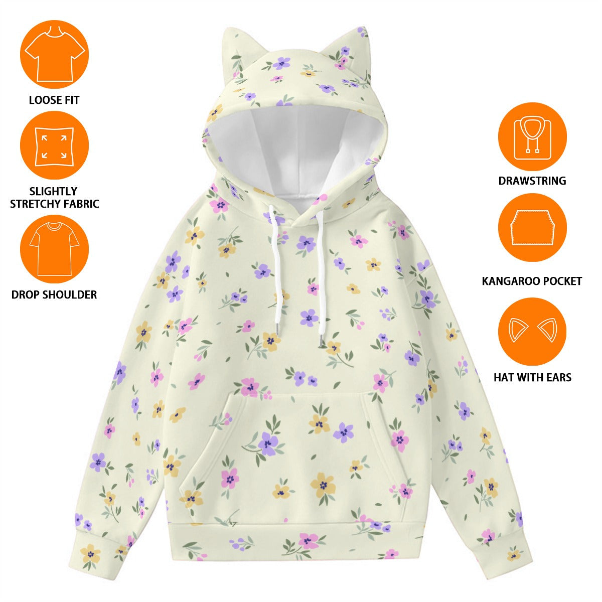 Floral Women’s Hoodie With Decorative Ears
