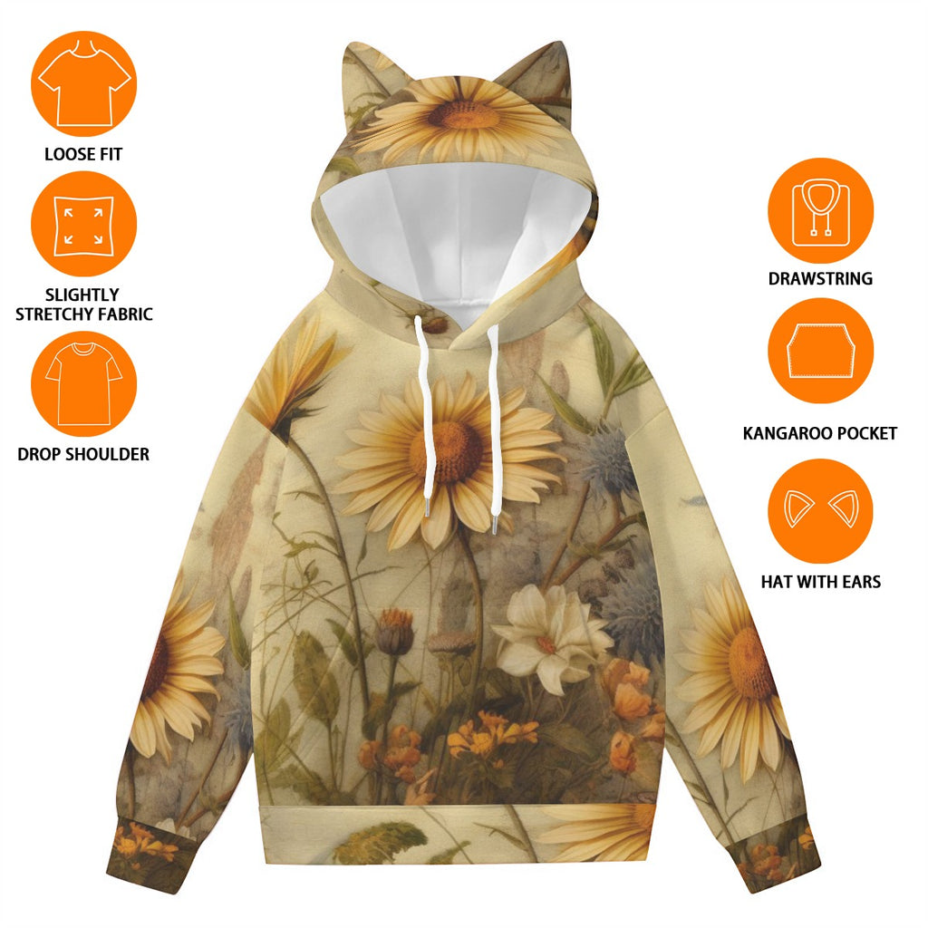 All-Over Print Women’s Hoodie With Decorative Ears