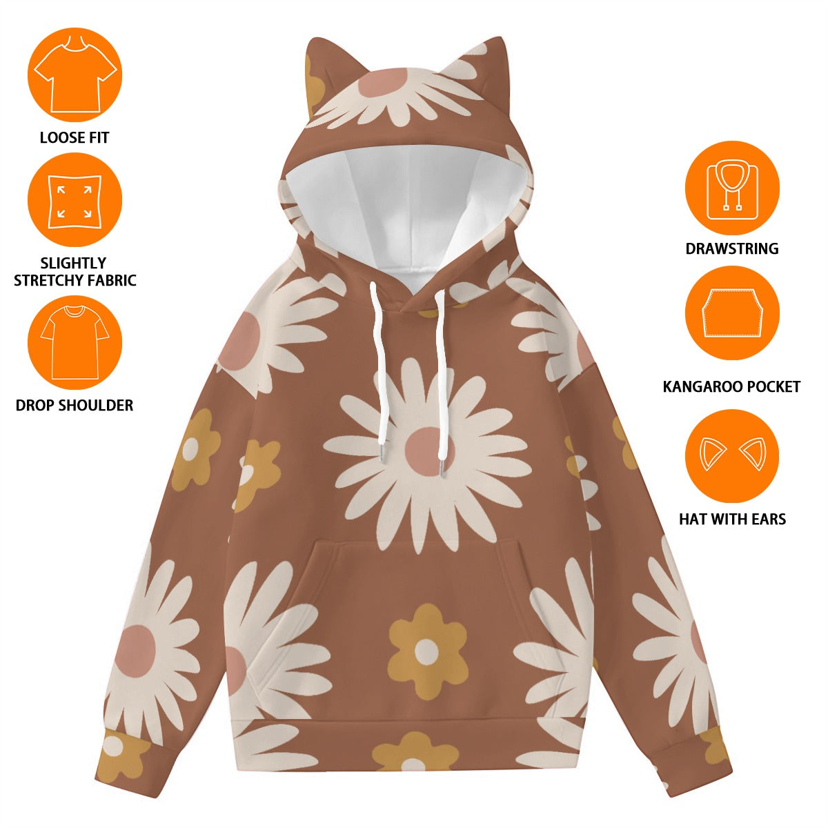 All-Over Print Women’s Hoodie With Decorative Ears