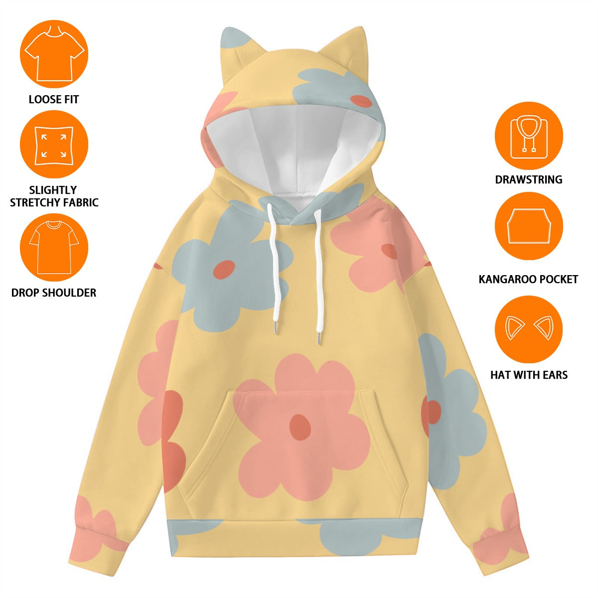 All-Over Print Women’s Hoodie With Decorative Ears