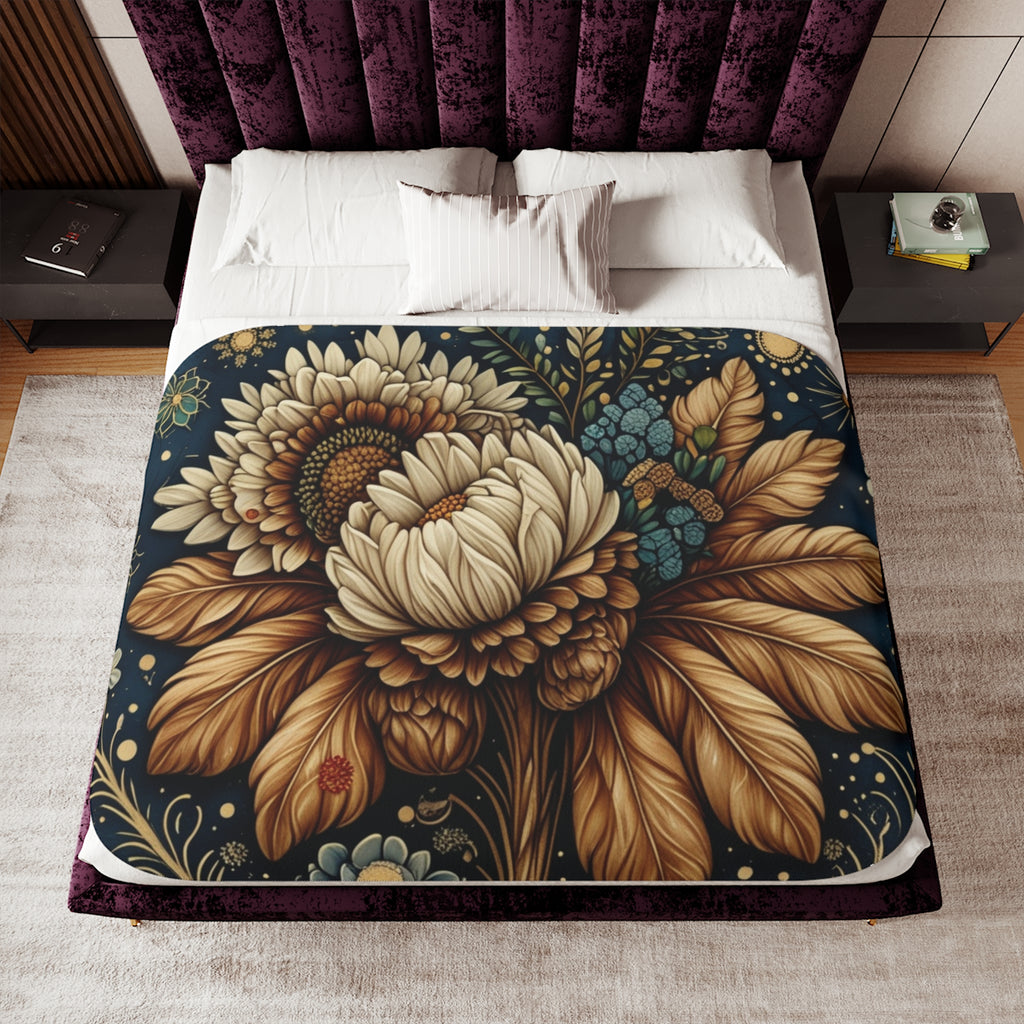 Vintage Sunflower Bouquet Sherpa Blanket | Floral Boho Throw