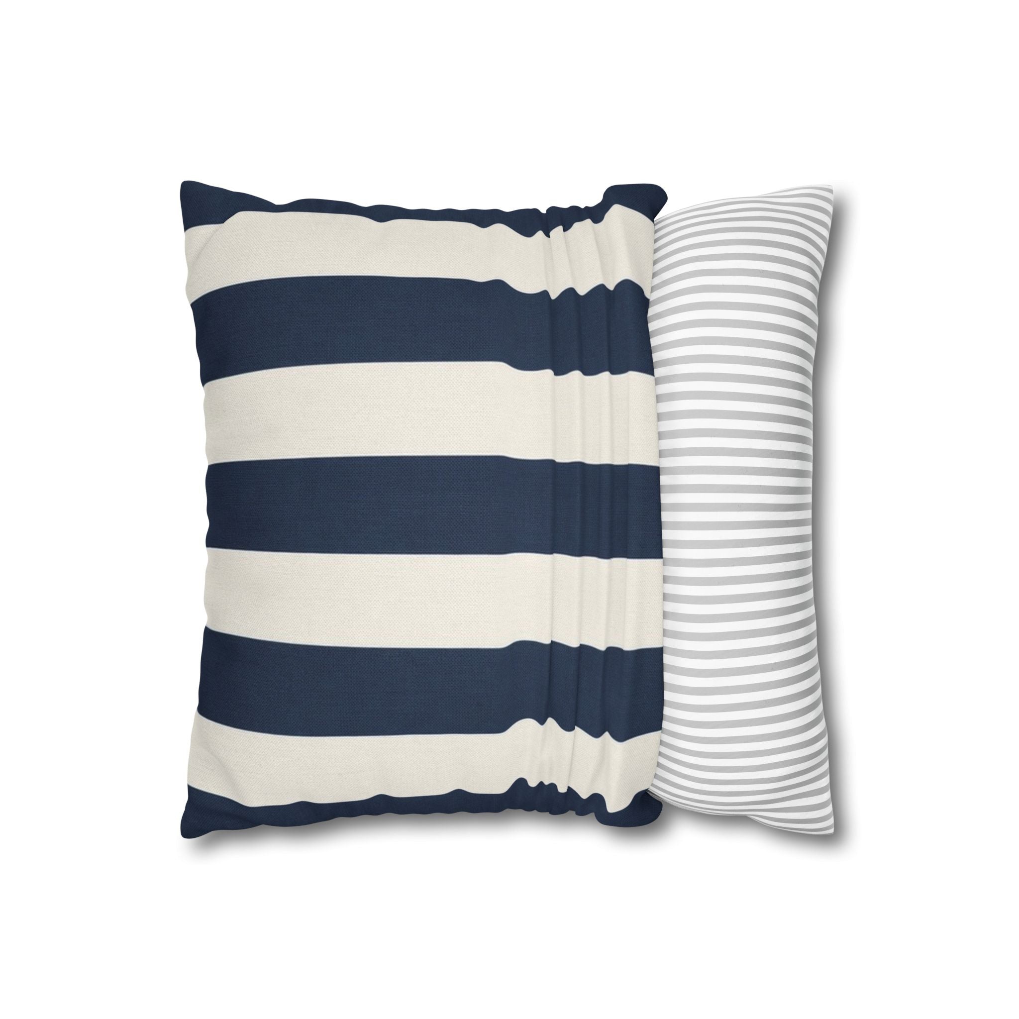 Navy Blue and White Striped Pillowcase