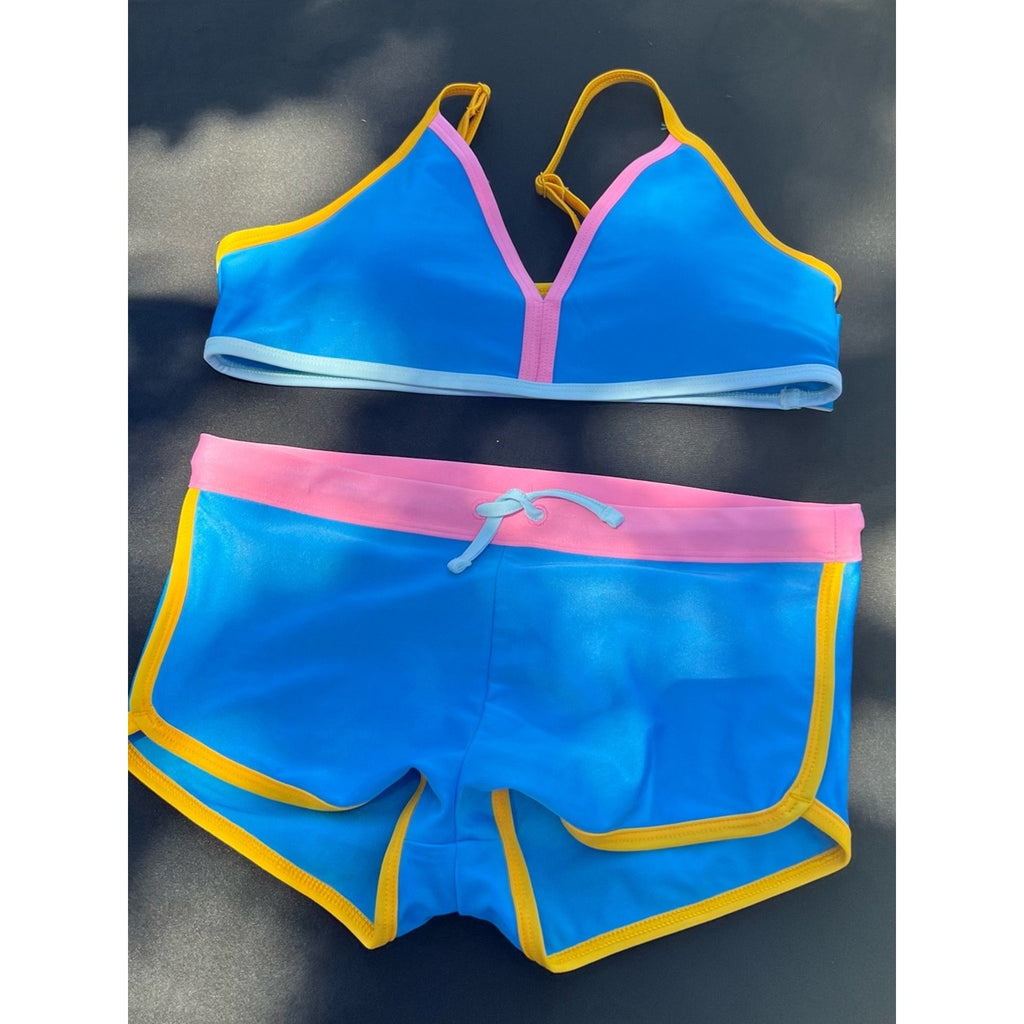 DSG Kids Blue Bikini Set with Pink & Yellow Accents