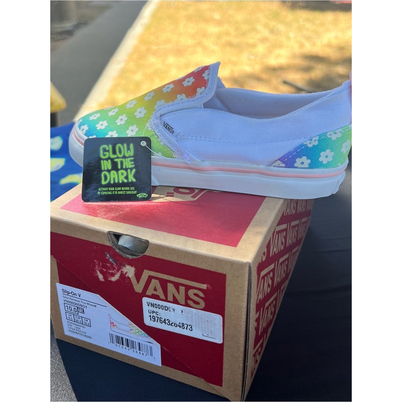 Vans Kids Glow-in-the-Dark Floral Slip-On - Rainbow White