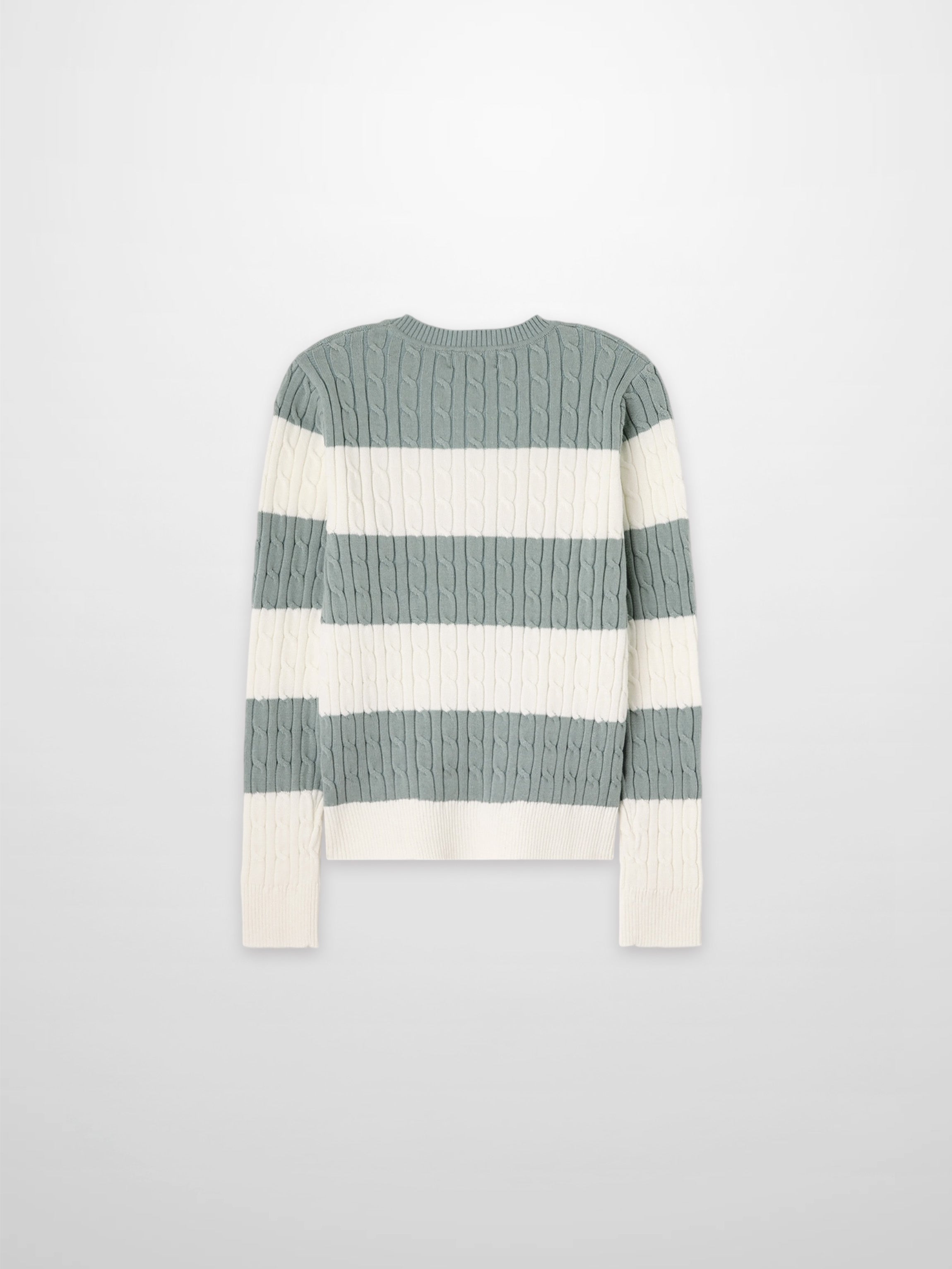 Striped Cable Sweater-Dusty Mint/White