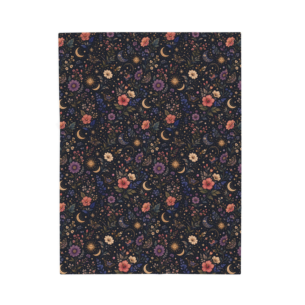 Celestial Floral Moon Velveteen Plush Blanket