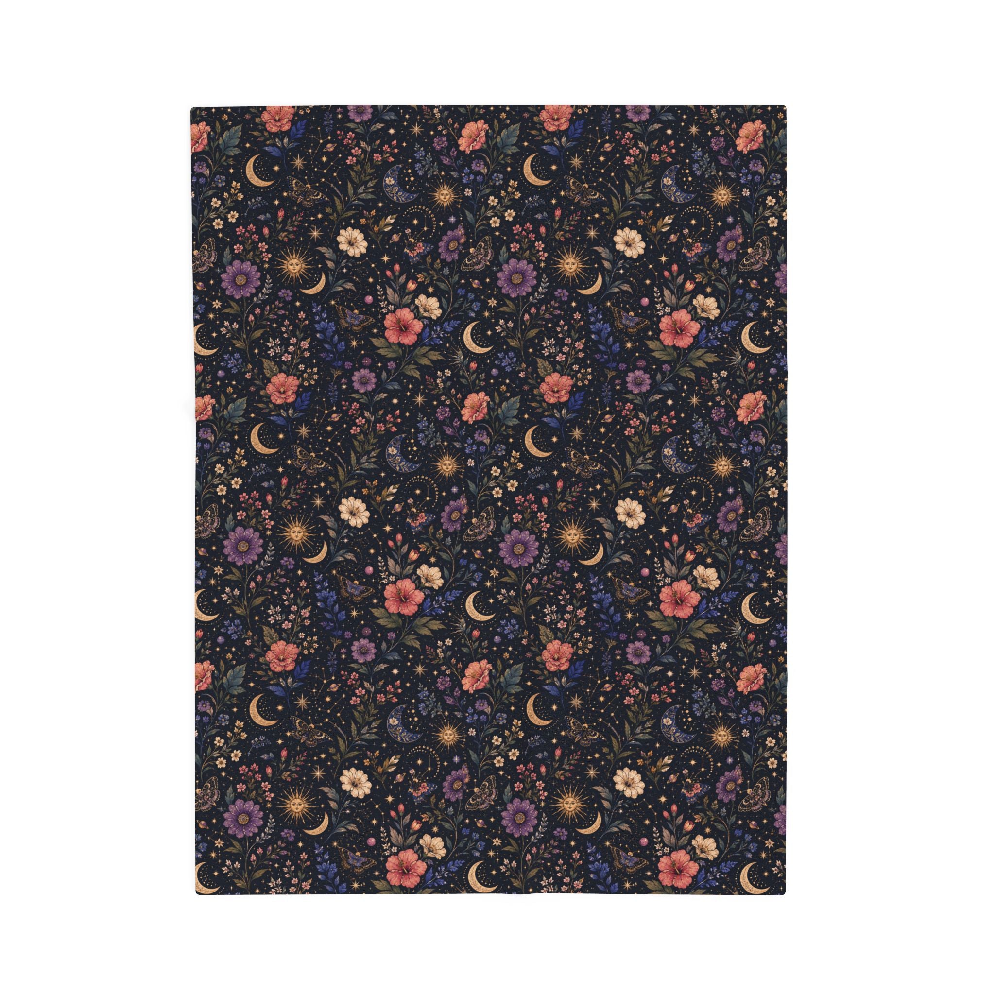 Celestial Floral Moon Velveteen Plush Blanket