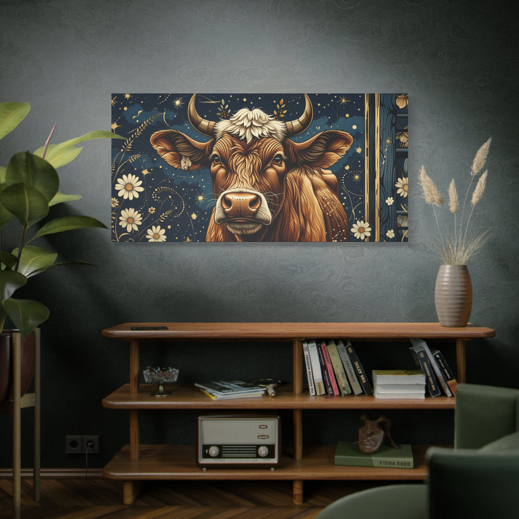 Highland Cow Celestial Abstract Portrait Wall Art | Living Room Art | Bathroom Art | Office Art