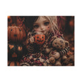 Cute Doll with Pumpkin Mug Halloween Canvas
