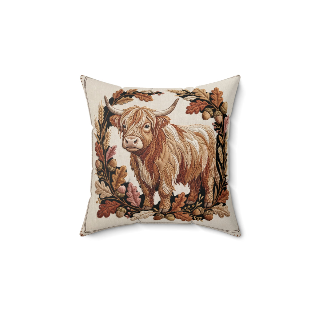 Highland Cow Tapestry Pillow Spun Polyester Square Pillow | Rustic Farmhouse Decor