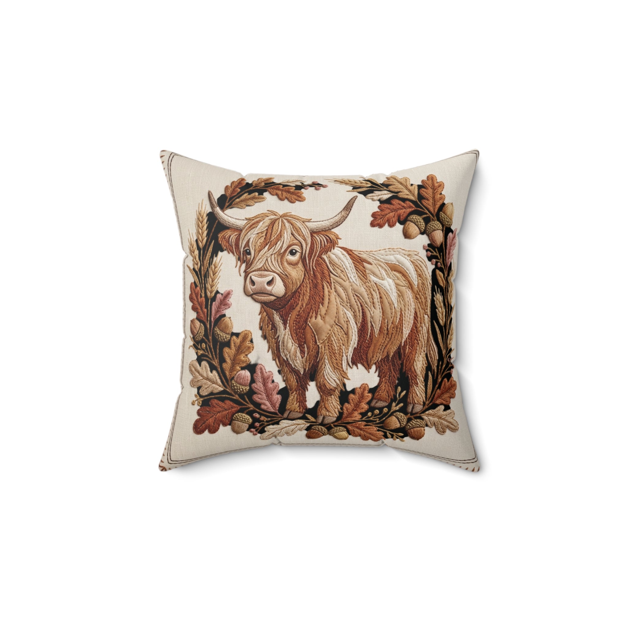 Highland Cow Tapestry Pillow Spun Polyester Square Pillow | Rustic Farmhouse Decor