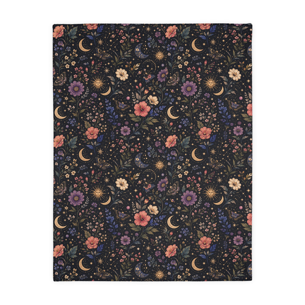 Celestial Double Sided Moon and Wildflowers Night Sky Throw