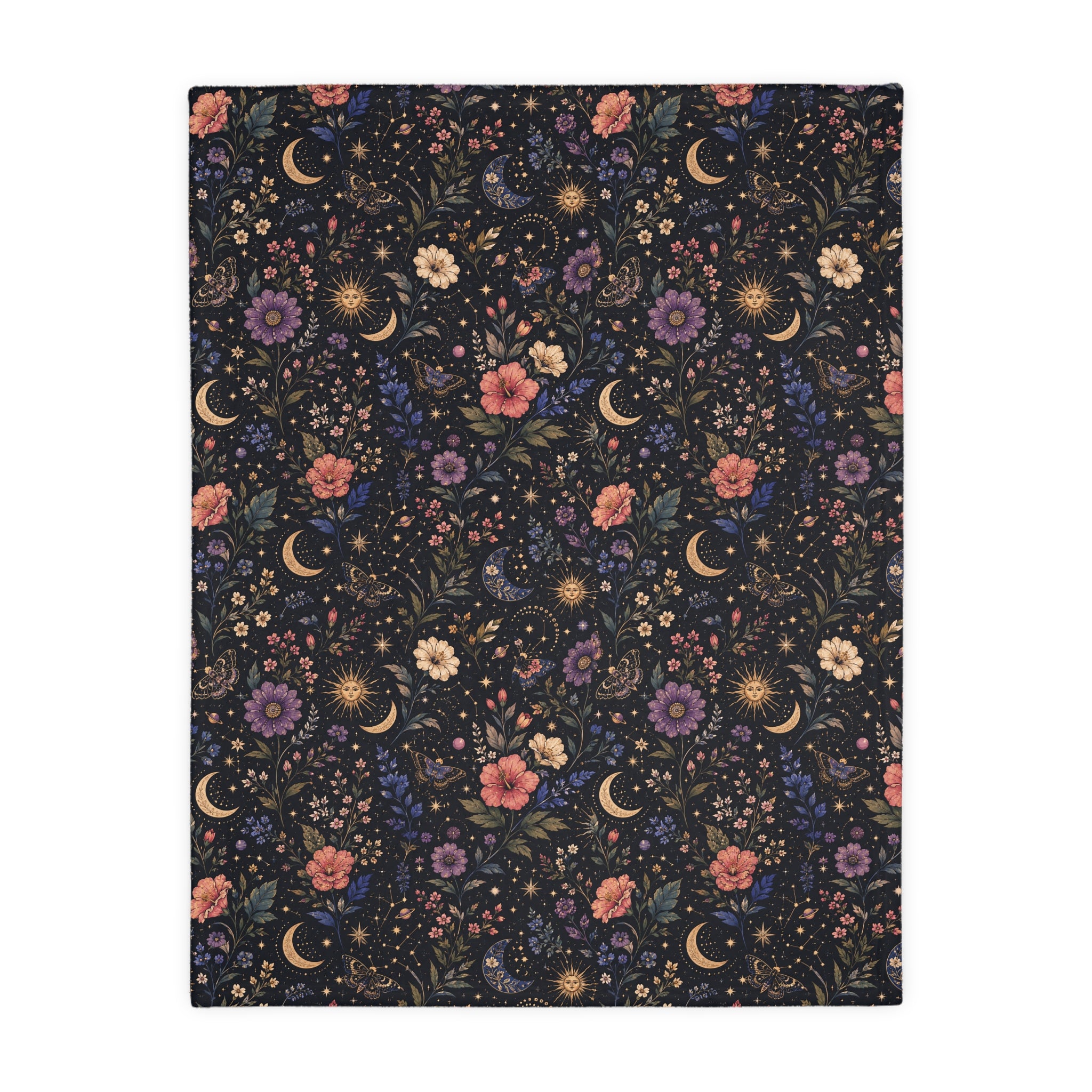 Celestial Double Sided Moon and Wildflowers Night Sky Throw