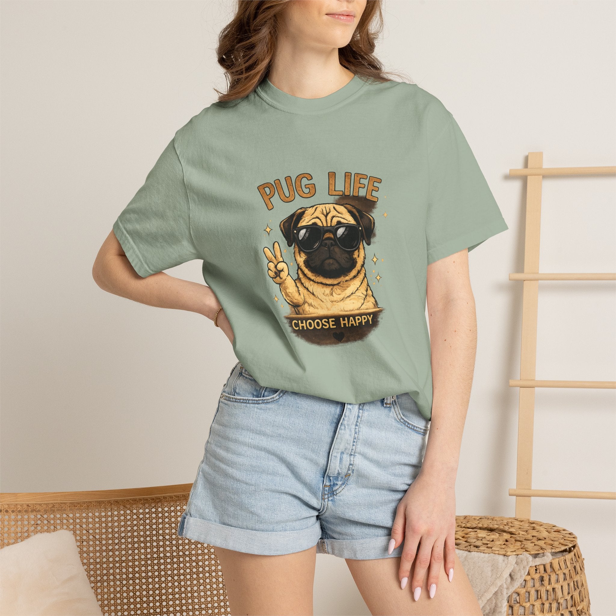 Pug T-Shirt — "Choose Happy" Cute Pug Graphic Tee