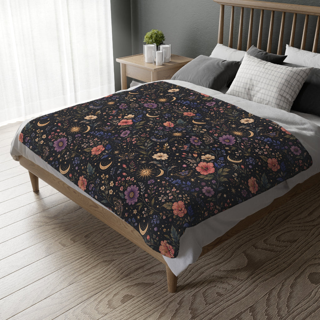 Celestial Double Sided Moon and Wildflowers Night Sky Throw