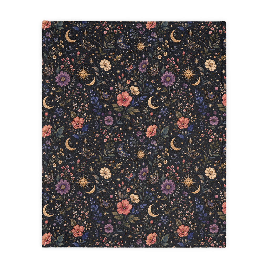 Celestial Double Sided Moon and Wildflowers Night Sky Throw