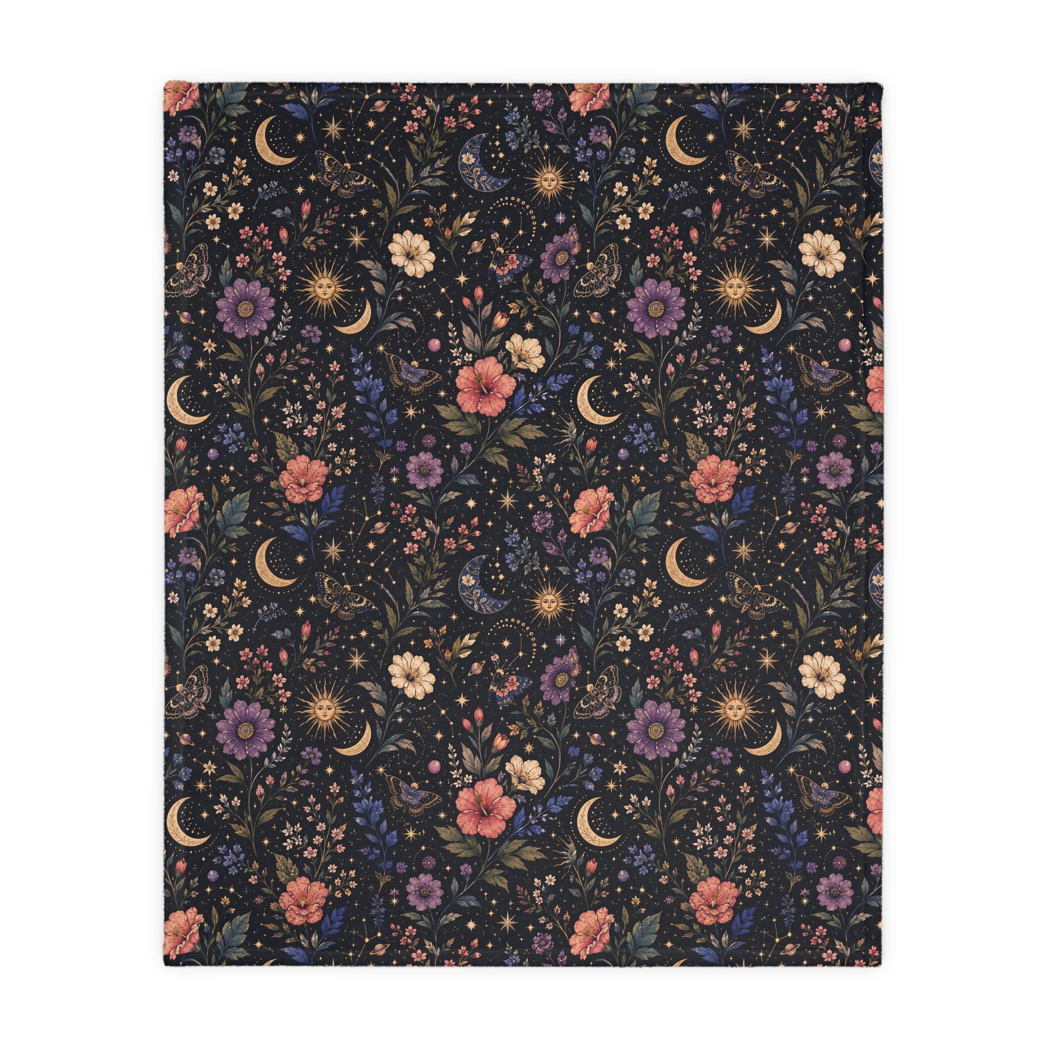 Celestial Double Sided Moon and Wildflowers Night Sky Throw