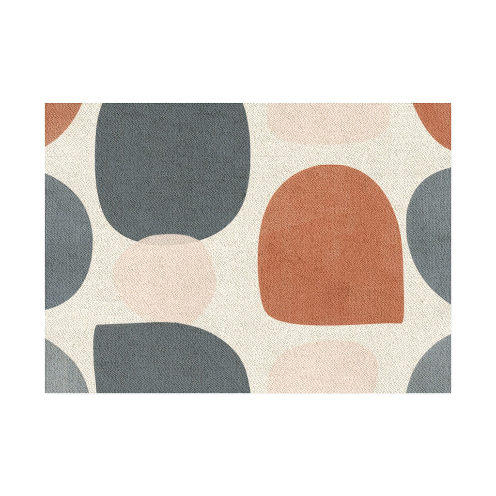 Abstract Mid Century Shapes Rug | Modern Geometric Area Rug, Terracotta Blue Neutral