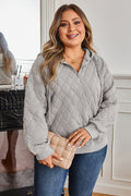 Gray Quilted Quarter Zip Plus Size Hoodie-0