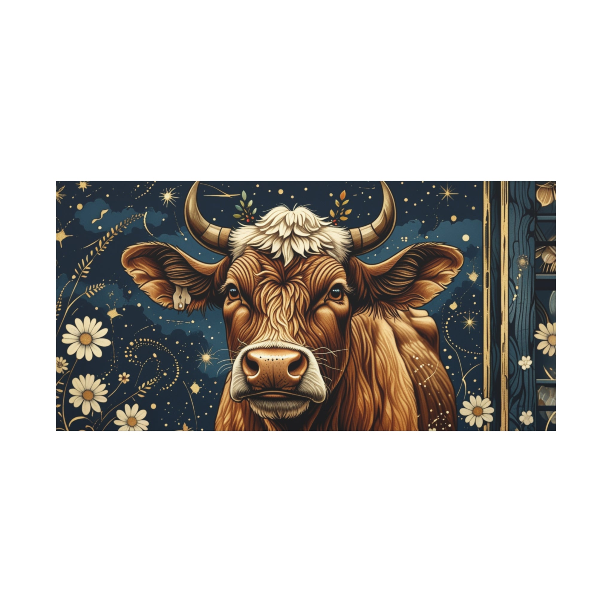 Highland Cow Celestial Abstract Portrait Wall Art | Living Room Art | Bathroom Art | Office Art