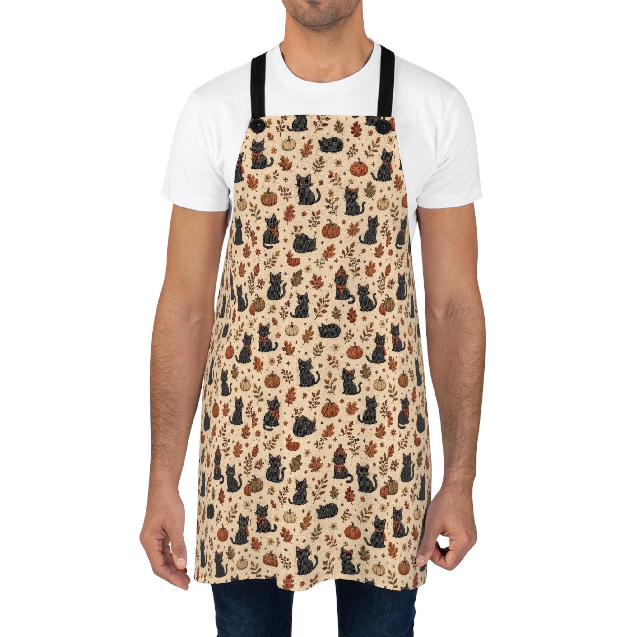 Autumn Cats Kitchen Apron — Cute Black Cat & Pumpkin Pattern