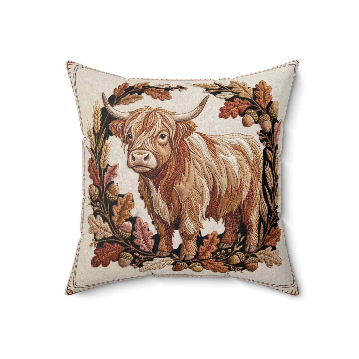 Highland Cow Tapestry Pillow Spun Polyester Square Pillow | Rustic Farmhouse Decor