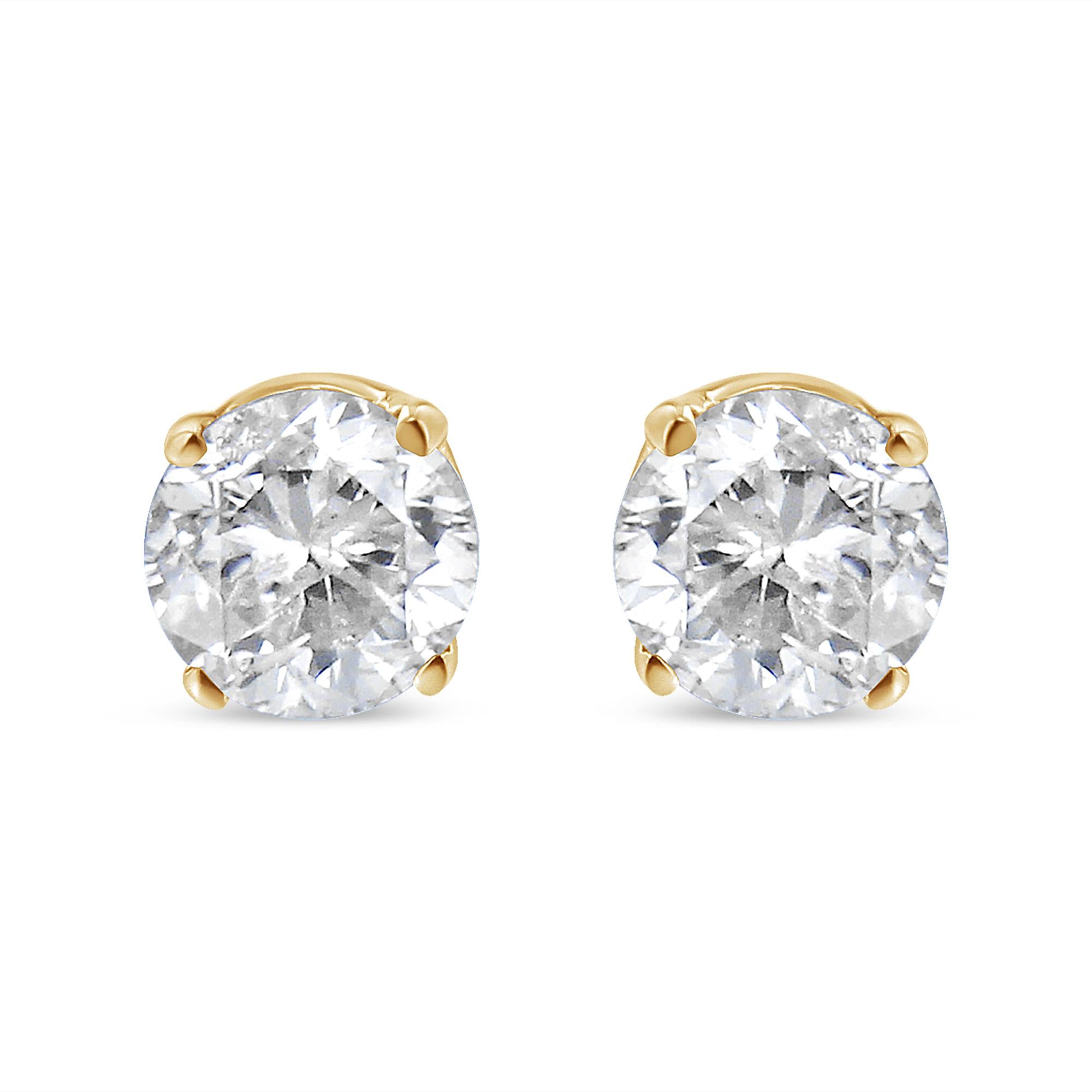 14K Yellow Gold 1/2 Cttw Round-Cut Diamond Solitaire Stud Earrings (O-P Color, SI2-I1 Clarity)