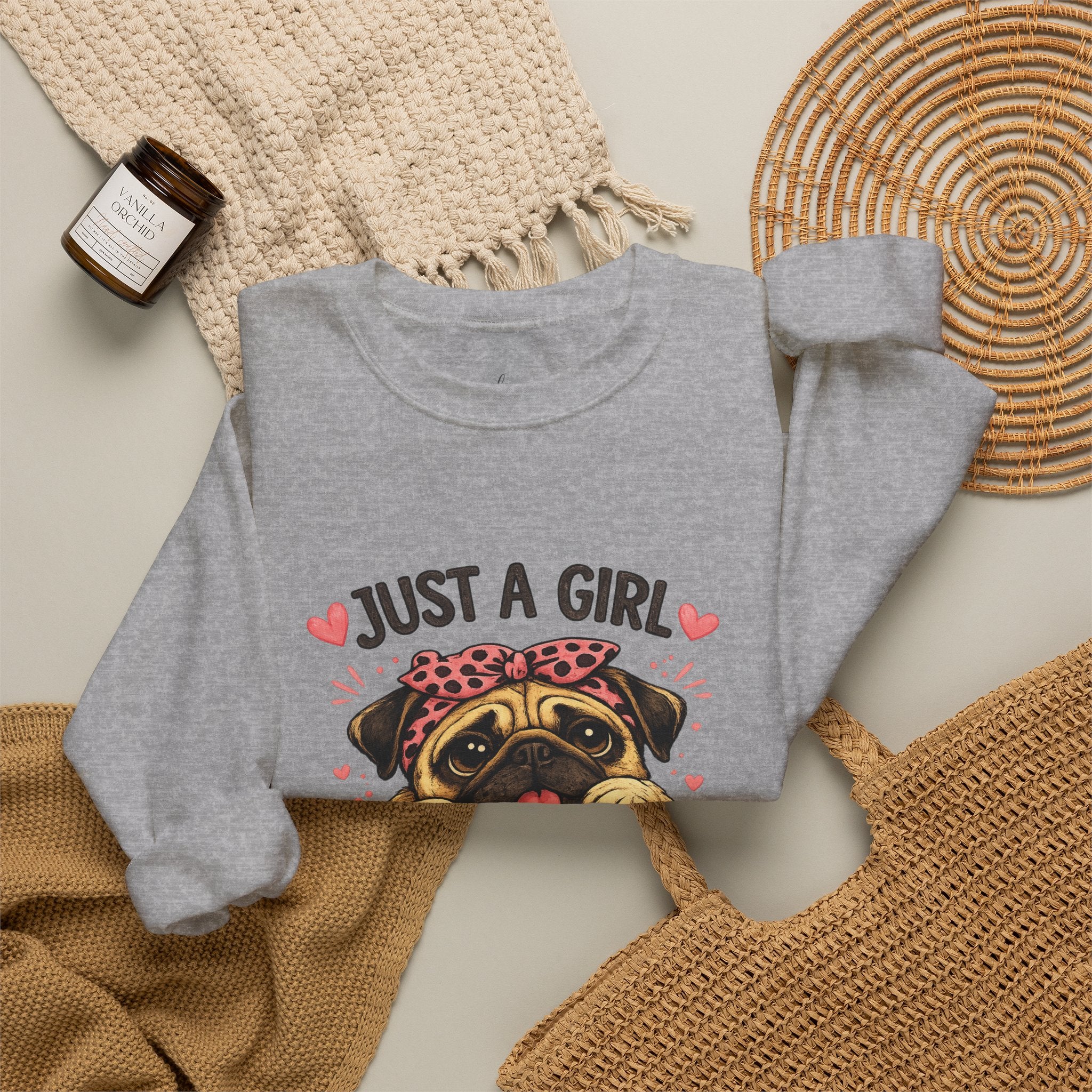 Pug Lover Sweatshirt — "Just a Girl Who Loves Pugs" Cute Pug Graphic Crewneck