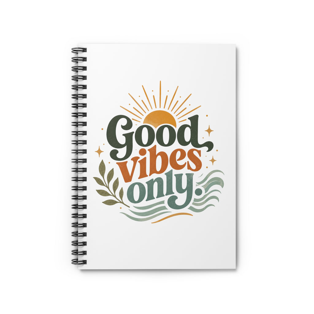 Good Vibes Only Spiral Notebook | Ruled Journal, Retro Sunwave Design