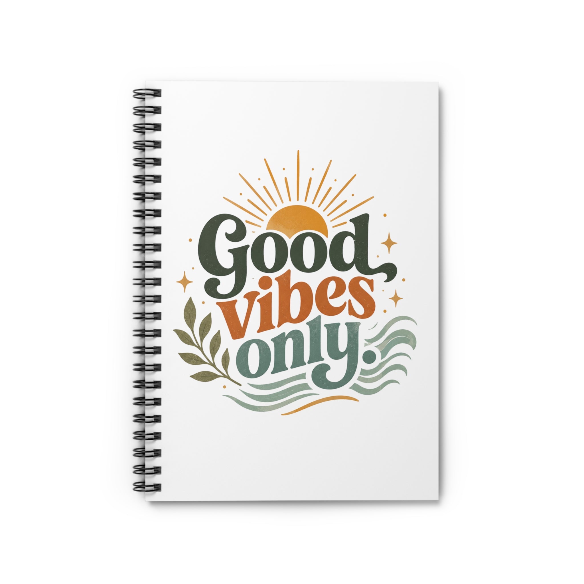 Good Vibes Only Spiral Notebook | Ruled Journal, Retro Sunwave Design