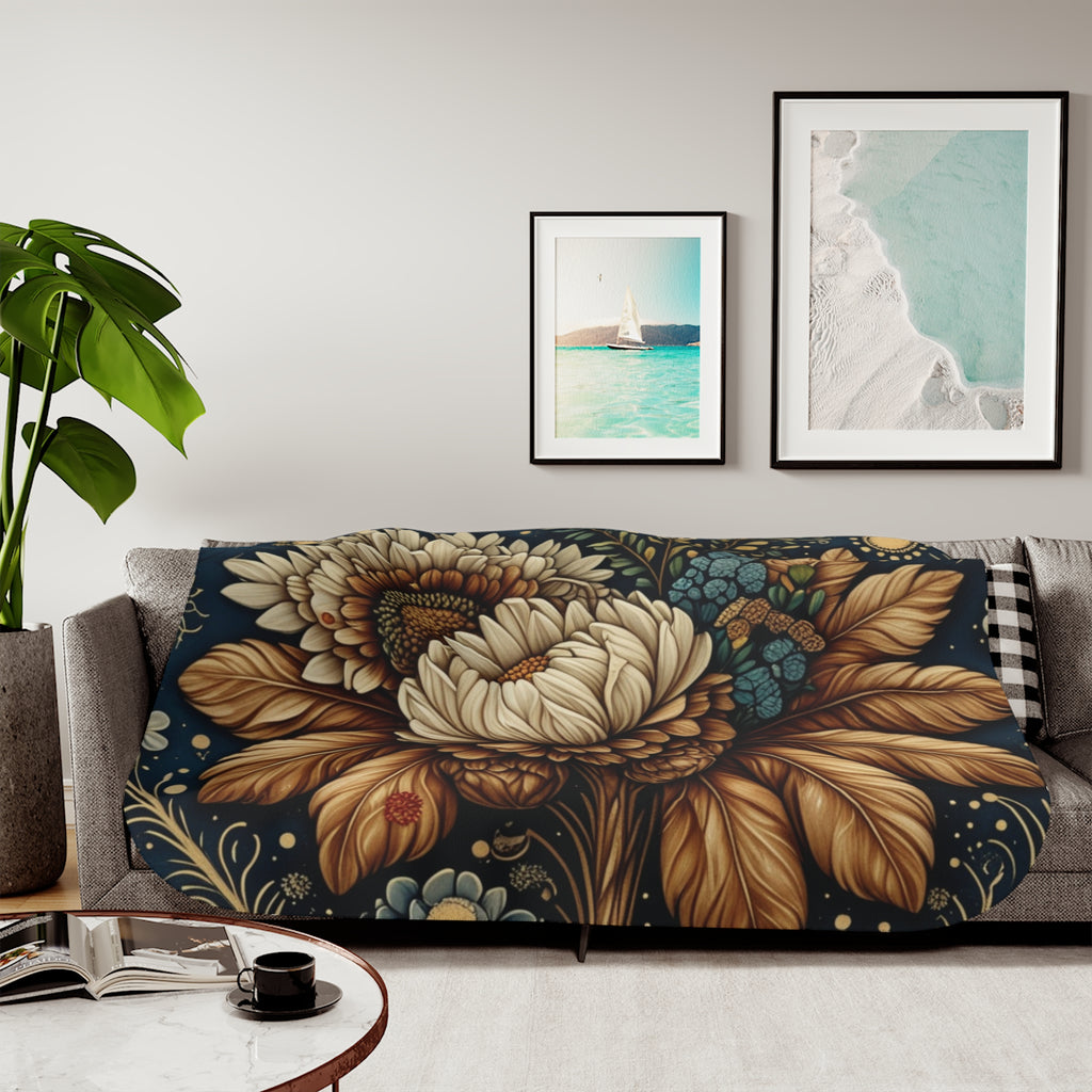 Vintage Sunflower Bouquet Sherpa Blanket | Floral Boho Throw
