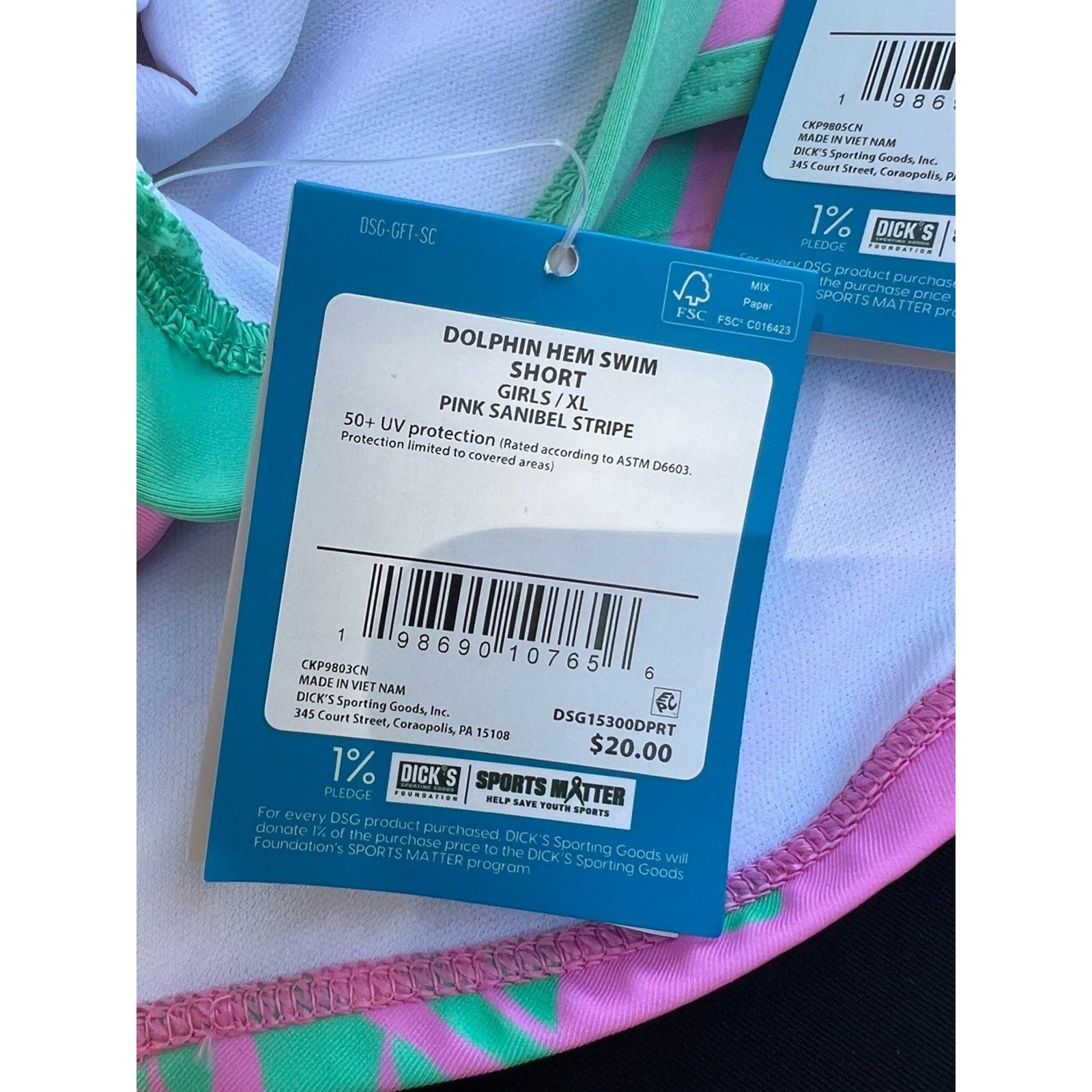 3 piece DSG Pink & Teal One-Shoulder Kids Bikini Set
