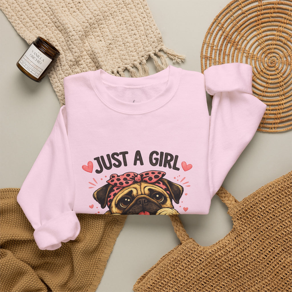 Pug Lover Sweatshirt — "Just a Girl Who Loves Pugs" Cute Pug Graphic Crewneck