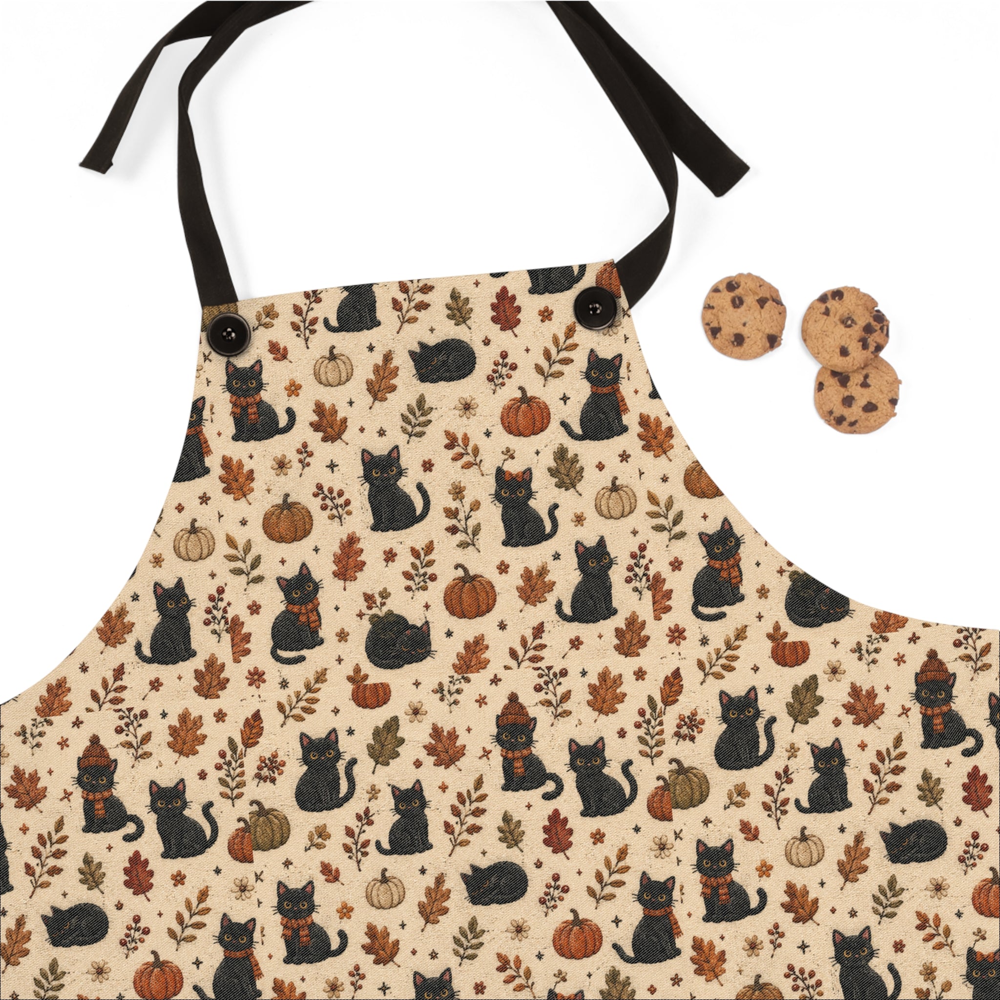 Autumn Cats Kitchen Apron — Cute Black Cat & Pumpkin Pattern