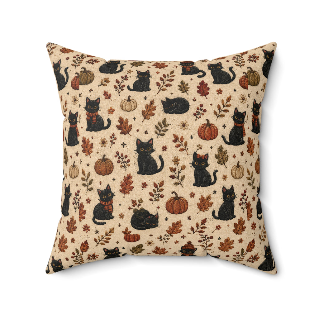 Autumn Black Cats & Pumpkins Throw Pillow