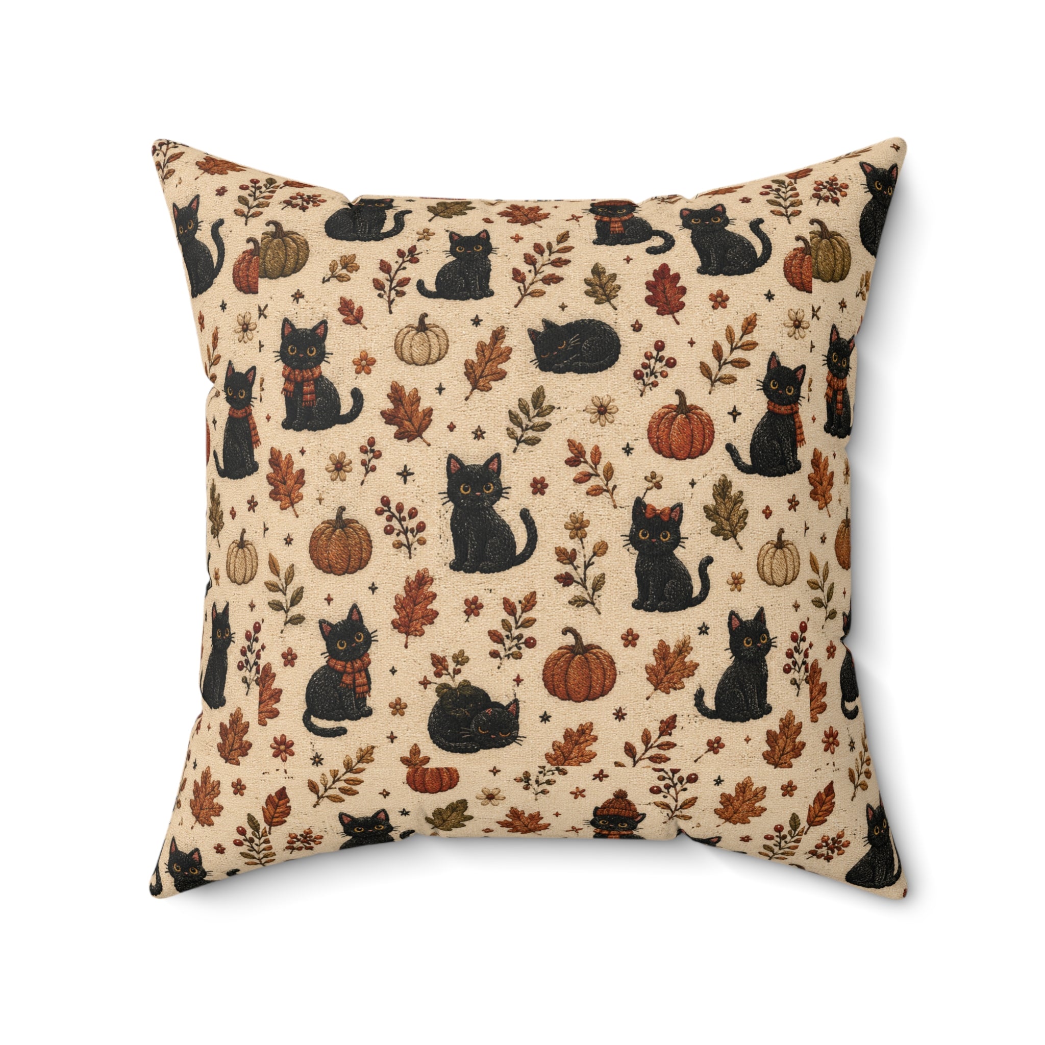 Autumn Black Cats & Pumpkins Throw Pillow