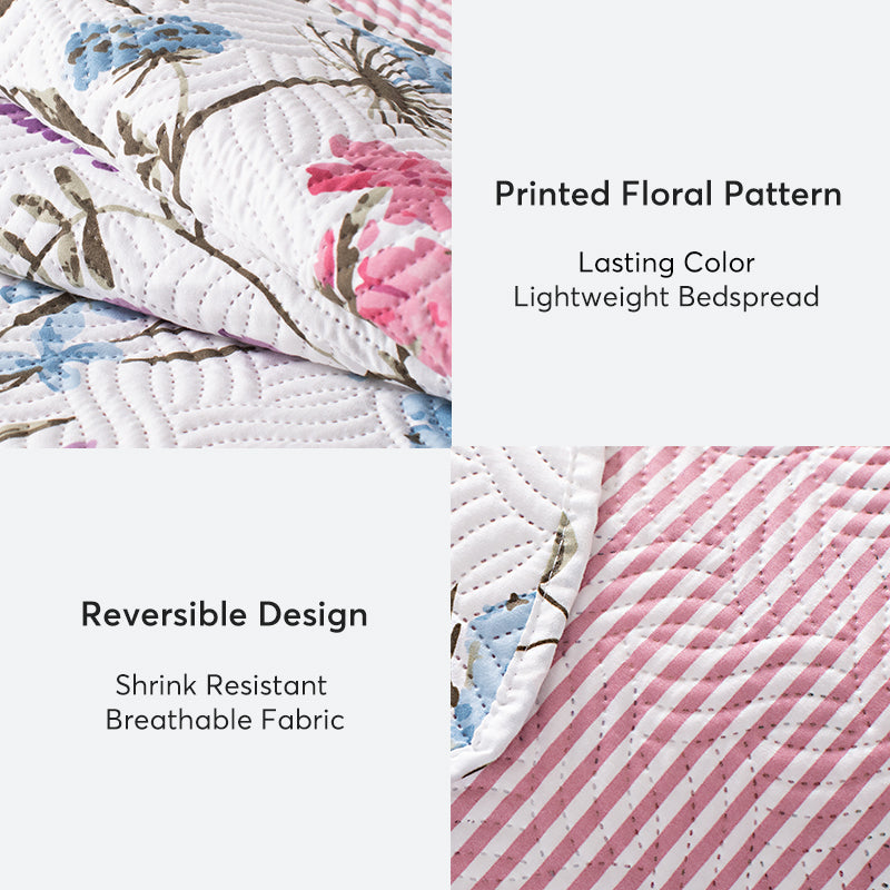 Kasentex Reversible Lightweight Floral Quilt Set - Soft All Season Bedspread Coverlet