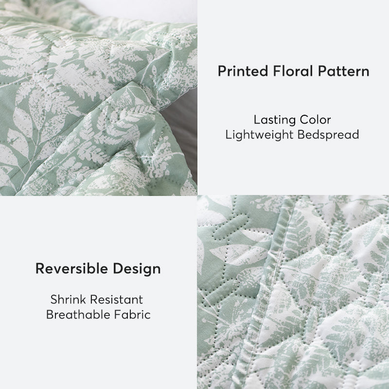 Kasentex Lightweight Floral Quilt Set Twin/Queen/King - Soft All Season Bedspread Coverlet, Green & White Botanical