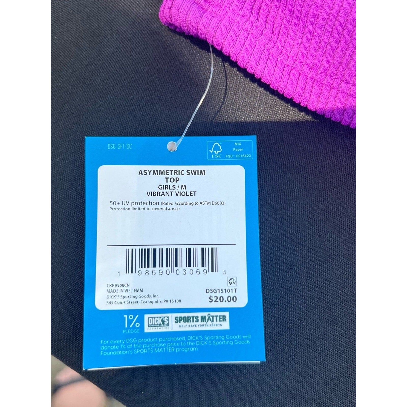 3 piece DSG Pink & Teal One-Shoulder Kids Bikini Set