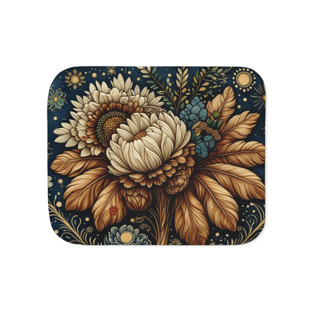 Vintage Sunflower Bouquet Sherpa Blanket | Floral Boho Throw