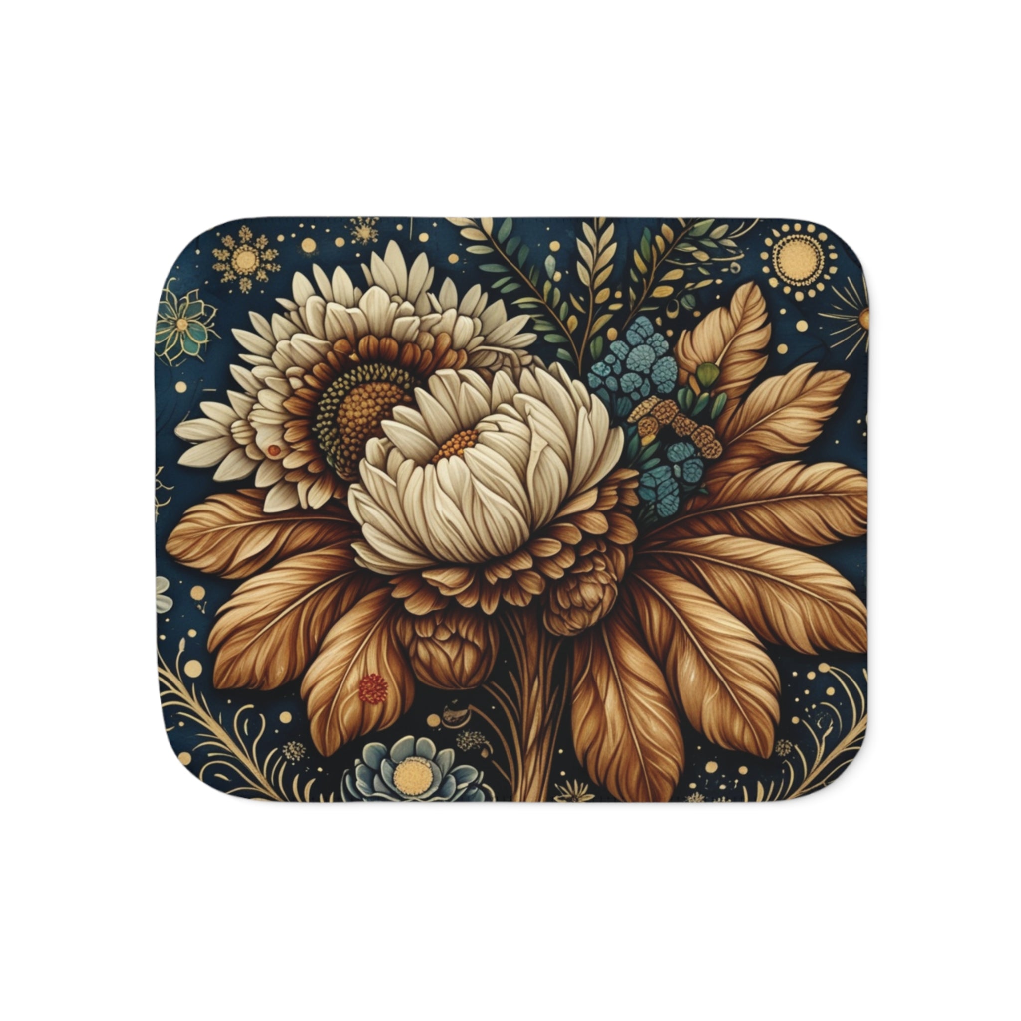 Vintage Sunflower Bouquet Sherpa Blanket | Floral Boho Throw